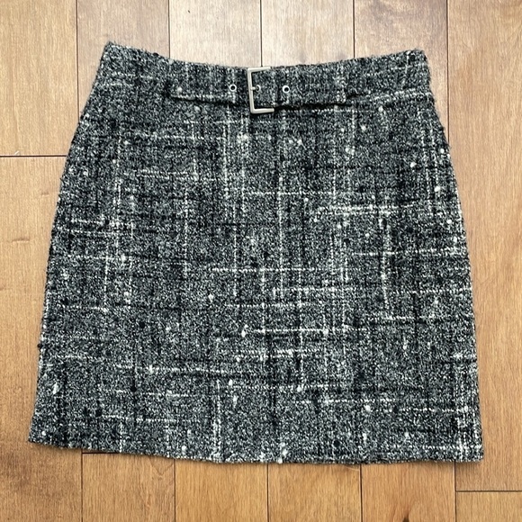 Marc Aurel mini wool skirt black white grey textured fixed belt lined sz 4 - Picture 4 of 10